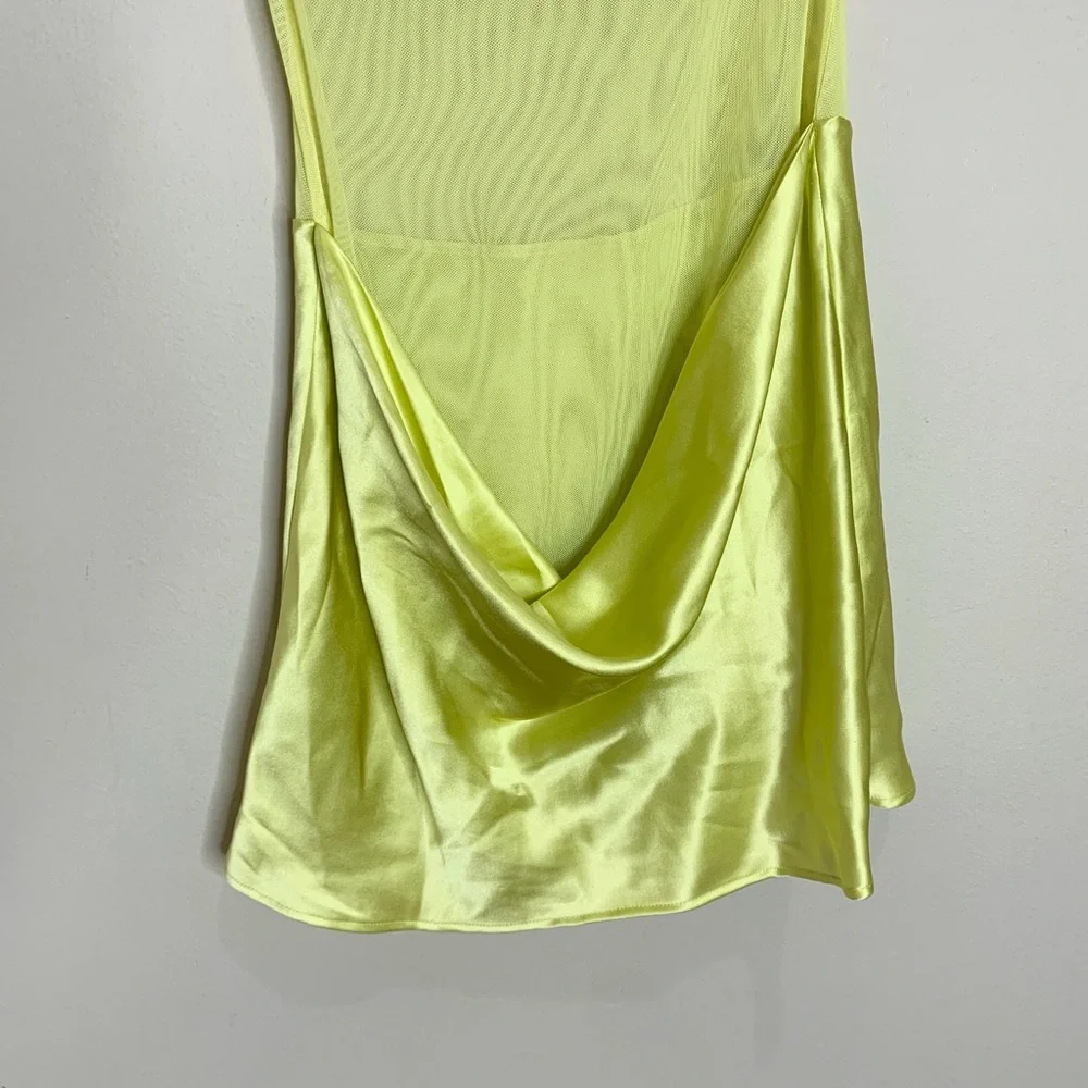 NEW Natalie Rolt Elodie Mini Dress (Sz 2 / US 6) Silk Satin Mesh Chartreuse - Picture 9 of 14